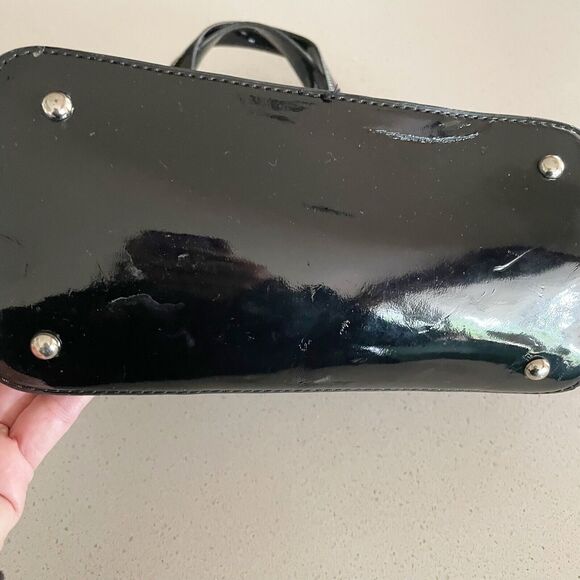 Tosoco Black Suede Patent Leather Purse Shoulder Tote Floral Embellishment - Picture 5 of 9